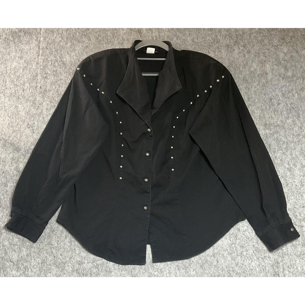 Vintage Western Shirt Womens Large Black Studded Long Sleeve Cowgirl Rodeo Top